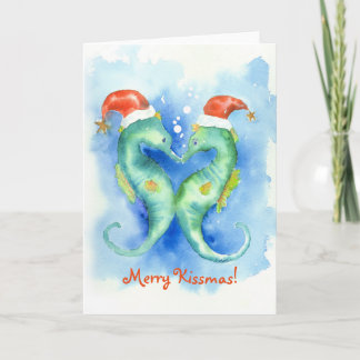 Watercolor Seahorse Christmas Card