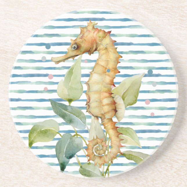 Watercolor SEAHORSE -Coastal, Beach Nautical   Coaster (Front)