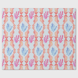 Watercolor Seahorse Coral Coastal Wrapping Paper