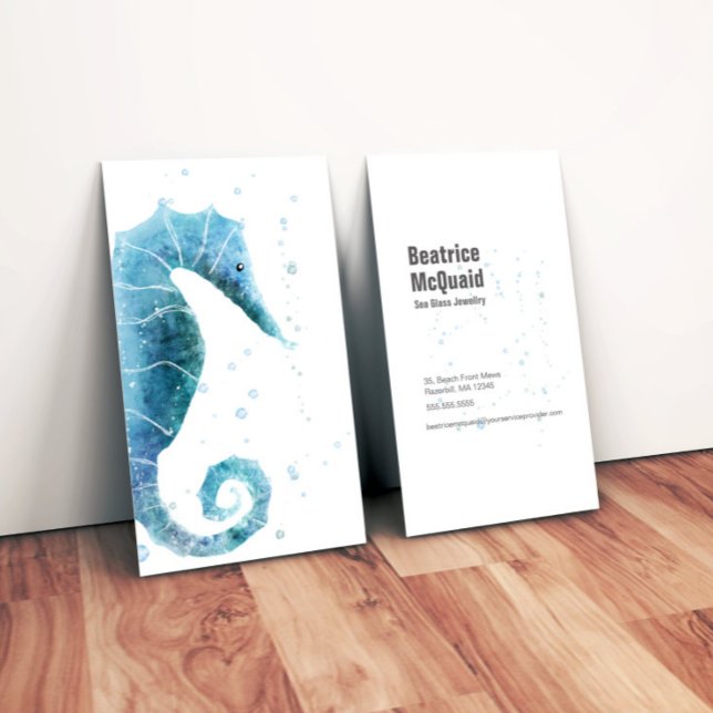 Watercolor Seahorse Nautical Business Card (A beautiful hand painted sea horse - ideal for a business that's near or on the ocean.)
