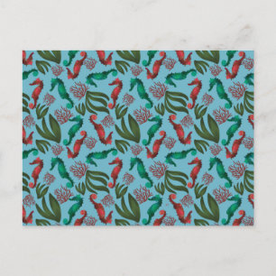 Watercolor Seahorse Nautical Pattern Postcard