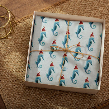 Watercolor Seahorse Nautical With Santa Hat Tissue Paper by ThePlayfulPixel at Zazzle