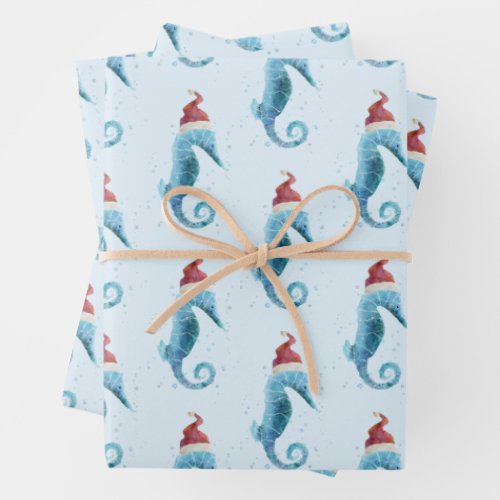 Watercolor Seahorse Nautical Wrapping Paper Sheets