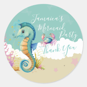 Watercolor Seahorse Ocean Beach Birthday Thank You Classic Round Sticker