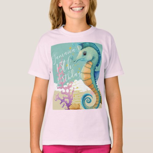 Watercolor Seahorse Ocean Birthday Party T_Shirt