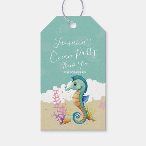 Watercolor Seahorse Ocean Birthday Thank You  Gift Tags