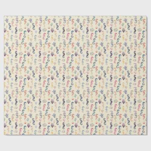 Watercolor Seahorse Pattern Coastal Nursery Ocean  Wrapping Paper