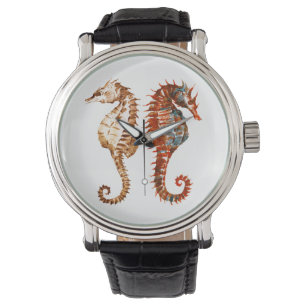 Watercolor Seahorse Pattern Watch