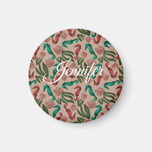 Watercolor Seahorse Pink Nautical Personalized Magnet