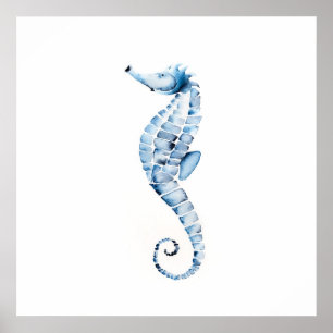 Watercolor Seahorse Print Blue