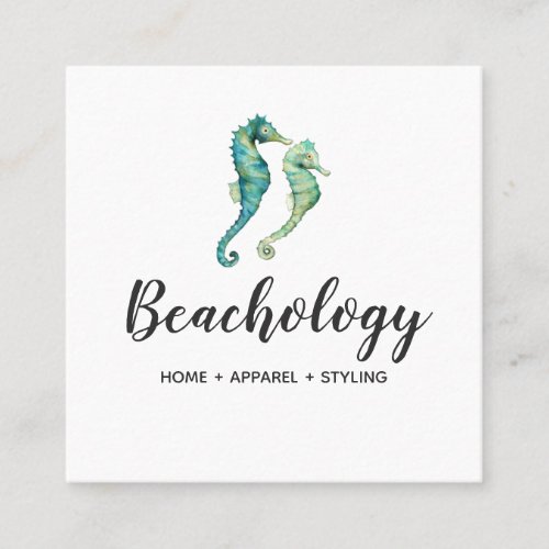 Watercolor Seahorse Square Business Card