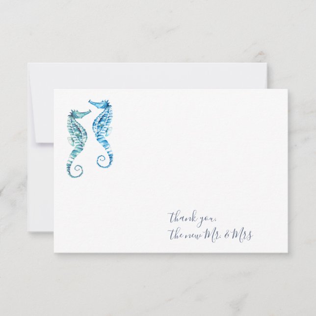 Watercolor Seahorse Thank You Stationery Note Card (Front)