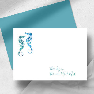 Watercolor Seahorse Thank You Stationery Note Card