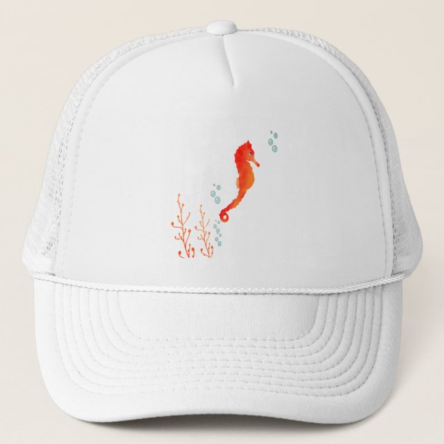 Watercolor Seahorse Trucker Hat (Front)
