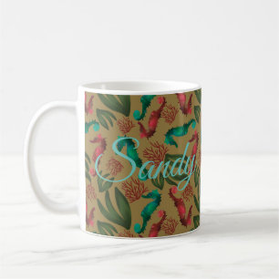 Watercolor Seahorse Vintage Nautical Personalized Coffee Mug