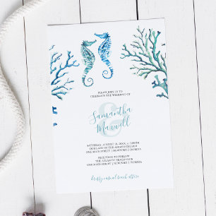 Watercolor Seahorse Wedding Invite Printing