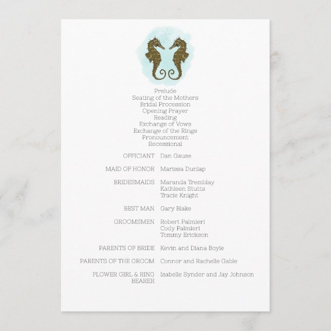 Watercolor Seahorse Wedding Program (Front)