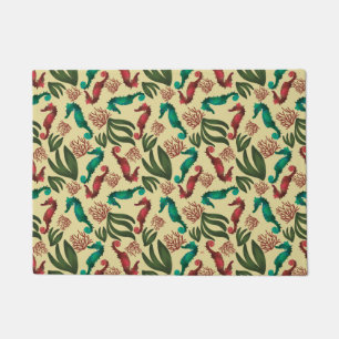 Watercolor Seahorse Yellow Nautical Pattern Doormat