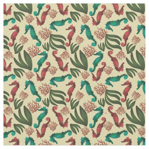 Watercolor Seahorse Yellow Nautical Pattern  Fabric