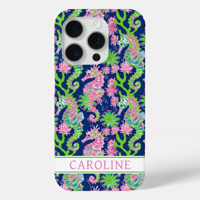 Watercolor Seahorses Monogrammed Case-Mate iPhone Case (Back)