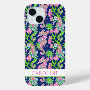 Watercolor Seahorses Monogrammed iPhone 15 Case