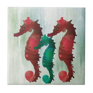 Watercolor Seahorses Nautical  Ceramic Tile