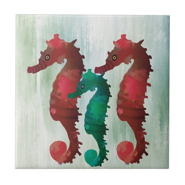 Watercolor Seahorses Nautical  Ceramic Tile (Front)