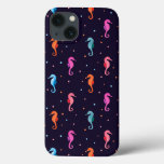 Watercolor Seahorses on Navy Blue Pattern iPhone 13 Case