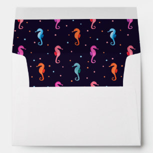 Watercolor Seahorses on Navy Blue Pattern Envelope