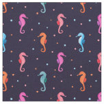 Watercolor Seahorses on Navy Blue Pattern Fabric