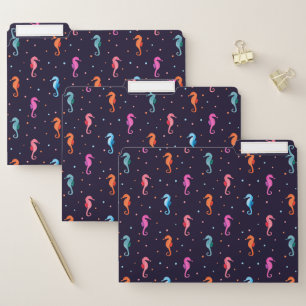 Watercolor Seahorses on Navy Blue Pattern File Folder
