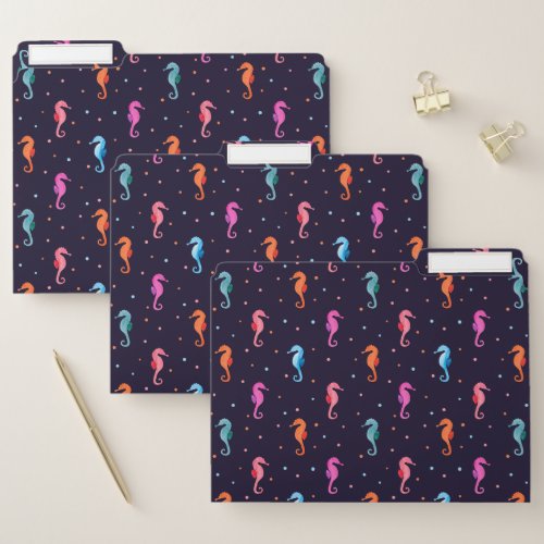 Watercolor Seahorses on Navy Blue Pattern File Folder