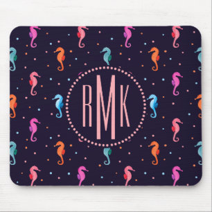 Watercolor Seahorses on Navy Blue Pattern Mouse Pad