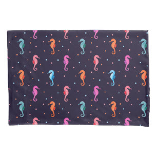 Watercolor Seahorses on Navy Blue Pattern Pillowcase