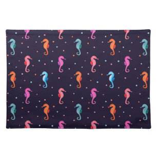 Watercolor Seahorses on Navy Blue Pattern Placemat