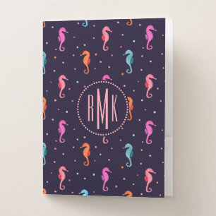 Watercolor Seahorses on Navy Blue Pattern Pocket Folder
