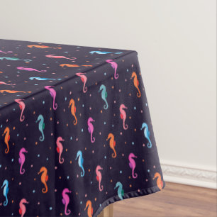 Watercolor Seahorses on Navy Blue Pattern Tablecloth