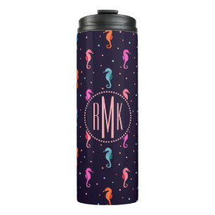 Watercolor Seahorses on Navy Blue Pattern Thermal Tumbler