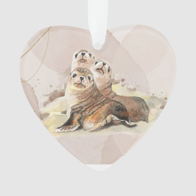 Watercolor Seal Animals  Wildlife Lake Photo  Ornament (Front)
