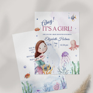 Watercolor Sealife Mermaid Baby Shower Invitation