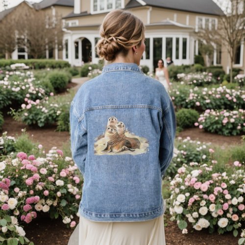 Watercolor Seals Animal Herd Family Quote Denim Jacket