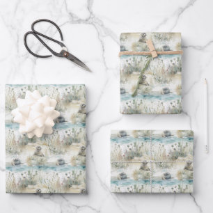 Watercolor Seals Coastal Wrapping Paper Sheets