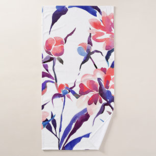 Watercolor seamless botanical pattern. Hand drawn Bath Towel