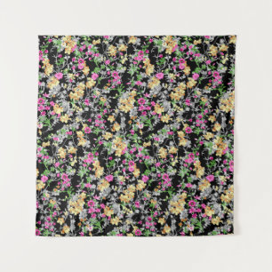 watercolor seamless floral pattern black backgroun tapestry