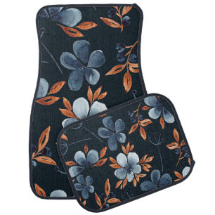 Watercolor seamless floral pattern with indigo flo car floor mat