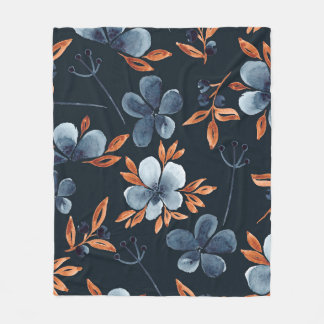 Watercolor seamless floral pattern with indigo flo fleece blanket