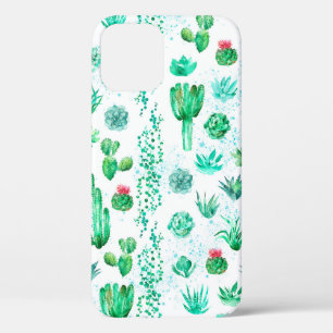 Watercolor seamless pattern background with succul iPhone 12 case