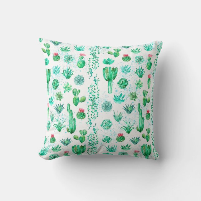 Watercolor seamless pattern background with succul throw pillow (Front)