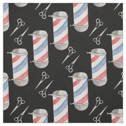 Watercolor Seamless Pattern Barber Shop by Yard Fabric