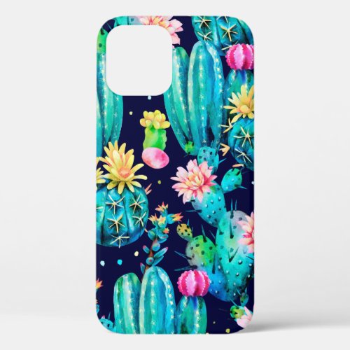 Watercolor seamless pattern Flowering cacti on da iPhone 12 Case